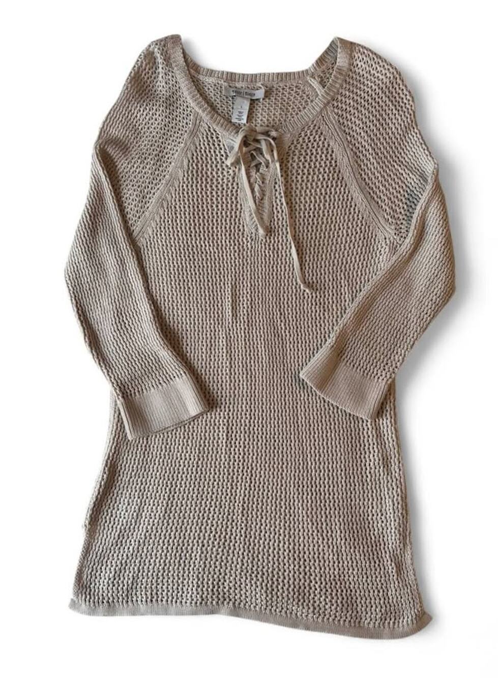 White House Black Market Lace-Up Open Knit Sweater L